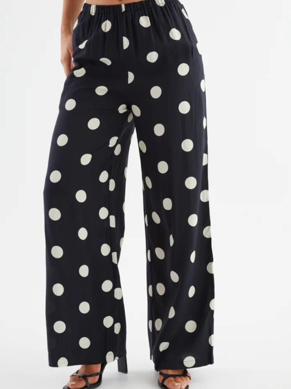 Womens Black Polka Dot Wide-Leg Pants